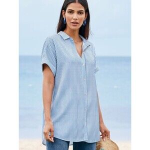 Soft Surroundings Je Veux Tencel Shirt Striped Tunic Top Blue Size 2X Coastal